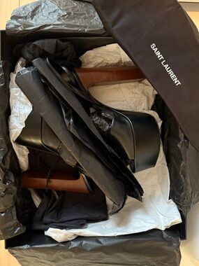 Saint Laurent Black Leather Joddie Platform Sandals with Wood-Look Heel